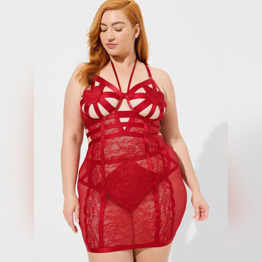 Torrid Red Strappy Heart Open Cup Chemis